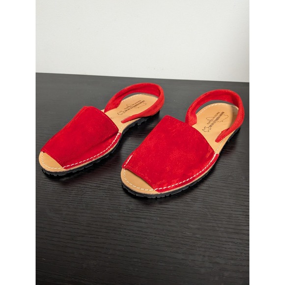 Menorquina Furan Shoes - Menorquina Furan Red Suede Avarca Sandals Spain Slingback Peep Toe Flats US 6.5